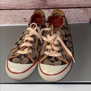 Coach Signature Brown and Tan Lace-Up Sneakers